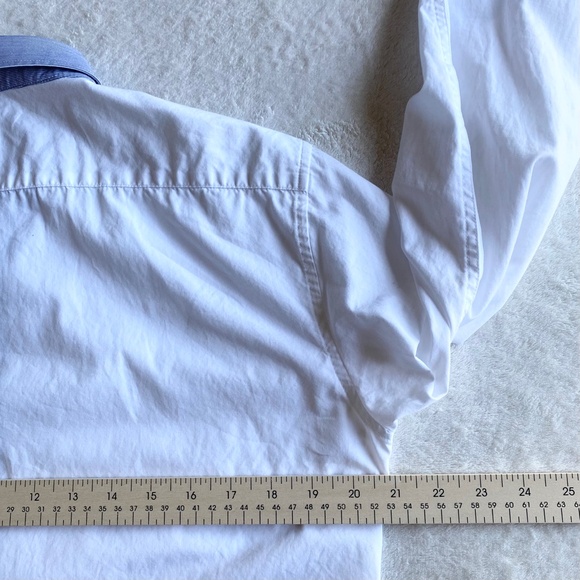 Carven Mens Button-Up Cotton Shirts Mens M White/Blue Striped cuffs - Picture 14 of 14